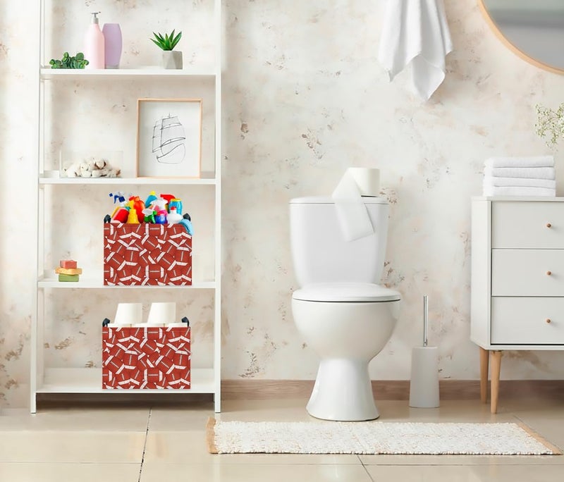 CLOCOR Rectangular Storage Basket,Collapsible Cute Pattern Storage Bin,Waterproof Books Box with Handles,Gift Basket(Score Rugby) - Image 5